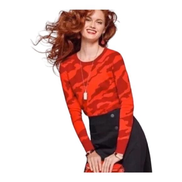 Cabi | Sakura Camo Red Maroon Pullover Crewneck Long Sleeve Sweater 3158 | M - Picture 1 of 6
